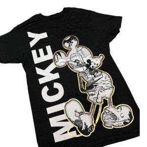 NEW Disney Parks Men’s S Mickey Mouse T-Shirt Logo Ears Retro Gold World Pluto